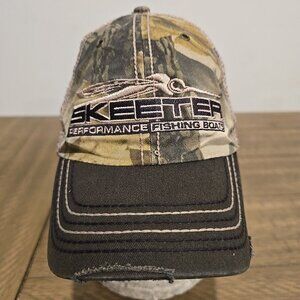 Distressed Skeeter Hat Strapback Cap Camo Performance Fishing Boats Mesh